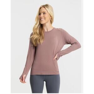 Free Fly Womens Bamboo Shade Long Sleeve ll Thumb Holes Crew Neck Maroon Small